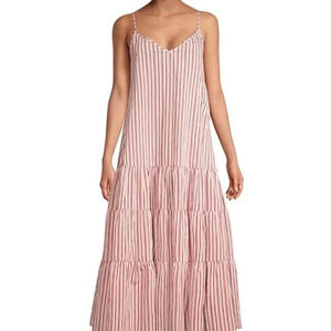 NEW Boss Hugo Datecara Midi Dress Size 4 Sleeveless Tiered Striped Pink - size 4